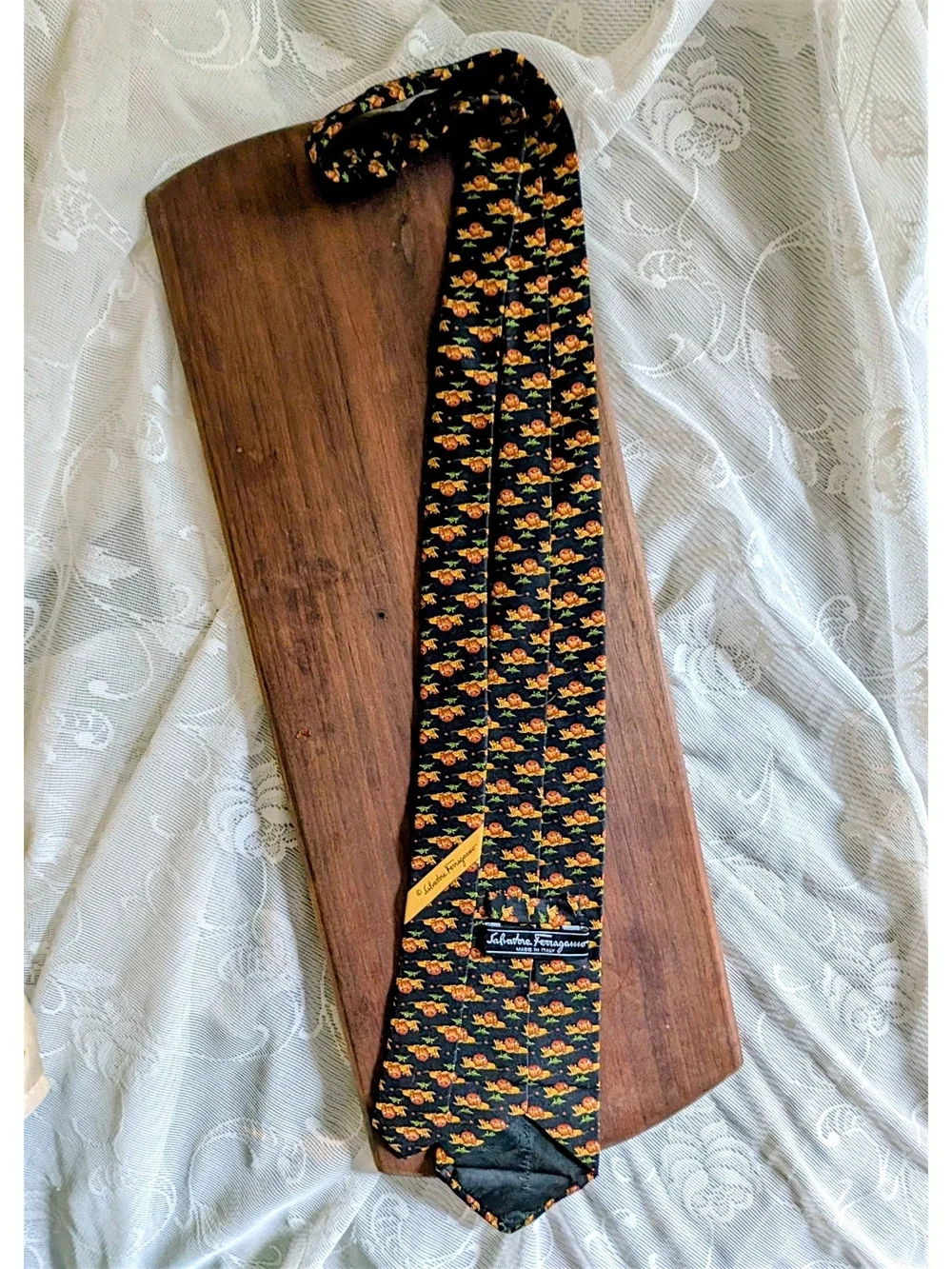 Salvatore Ferragamo Black Lion + Cub Animal Print Italian Silk Tie Classic VTG